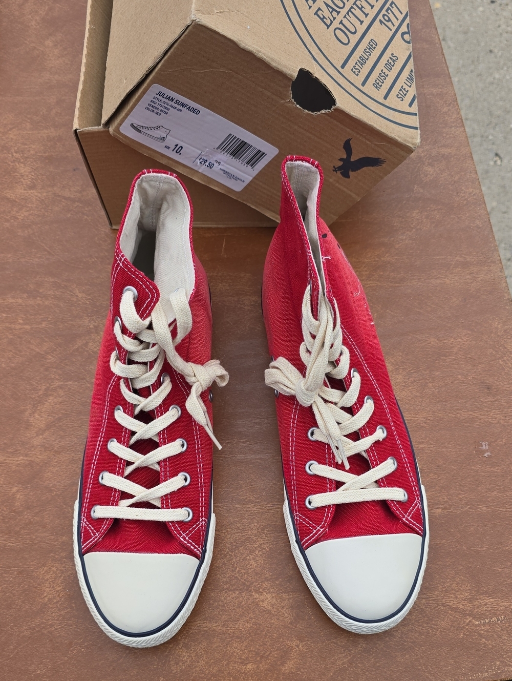 American Eagle Red High-Top Canvas Sneakers - Classic Casual Lace-Up